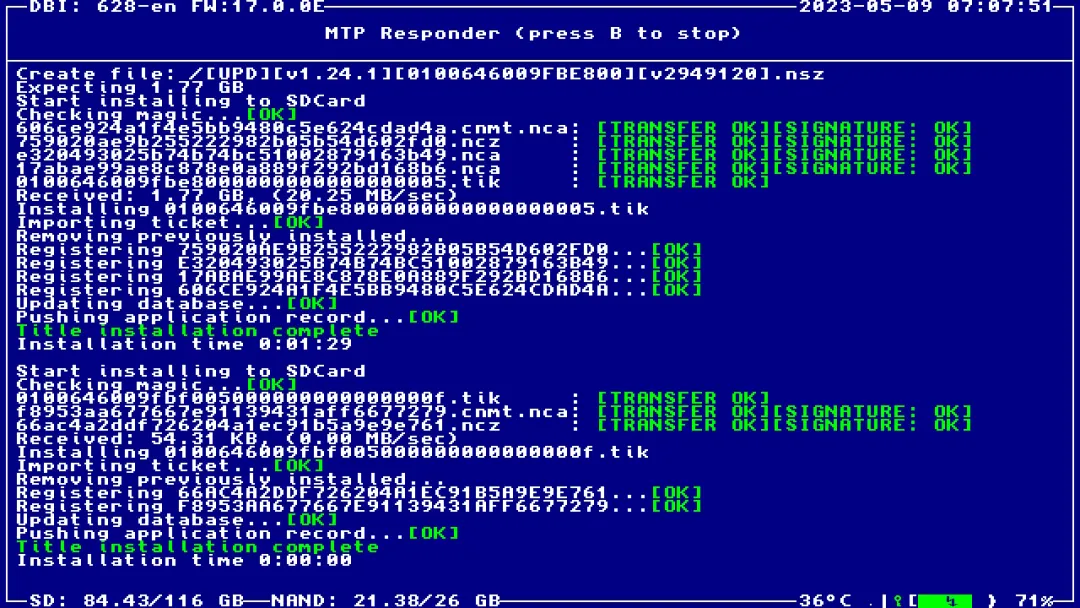 按 B 键关闭 MTP
